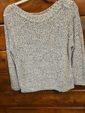 A Knitch Above Marled Ivory and Navy Crewneck Sweater